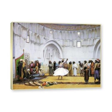 Imagem de NHLDZYH Moldura de champanhe. Pinturas a óleo famosas, (dervixes giratórios) de Jean Leon Gerome, reprodução impressa em tela, arte de cenário para decoração de sala de estar. 40 x 50 cm - 15,8 x 19,7