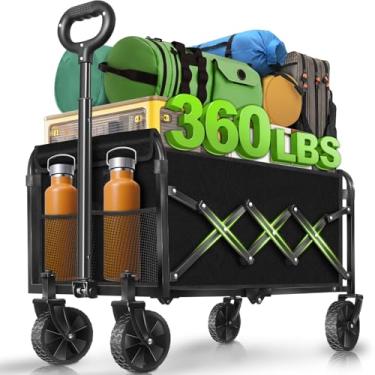 Imagem de Carrinhos de carroça dobrável, dobrável de 163 kg, resistente, com rodas, carrinho utilitário dobrável portátil com alça ajustável e suporte de copo para compras, acampamento, esportes, ao ar livre