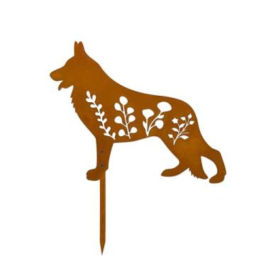 Imagem de Urbraneco Estaca de jardim para cães - presente exclusivo para amantes de cães, decoração externa de metal preto, estátua de arte de quintal durável (pastor alemão enferrujado)