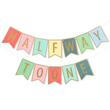 Imagem de Faixa colorida Half Way To One - Decorações de aniversário de 1/2 arco-íris doce, pano de fundo para fotos de guirlanda de meio aniversário boêmio, decorações para pendurar em casa com tema arco-íris