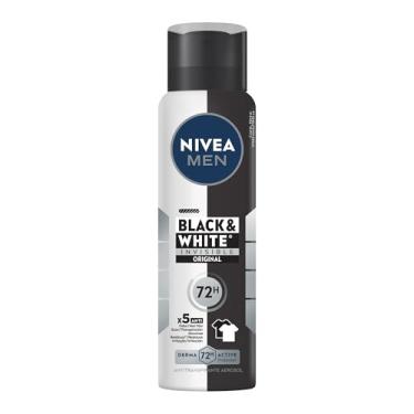 Imagem de NIVEA MEN Desodorante Antitranspirante Aerossol Invisible Black & White 150ml - Proteção prolongada de 48h, cuidado suave, ação antibacteriana, fórmula 5 em 1: anti-manchas, anti-odor