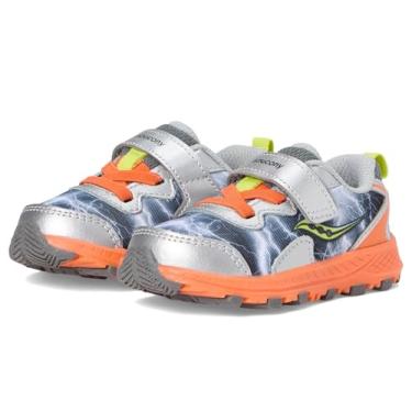 Imagem de Saucony Tênis infantil unissex Flash com fecho alternativo 3.0 Jr, Cinza/laranja, 10 Wide Little Kid
