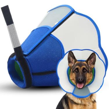 Imagem de Coleira de cone de plástico rígido e pesado alternativa para cães extra grandes (adulto laboratório dourado GSD), cone protetor elisabetano ajustável para cura, coleira de recuperação confortável cone