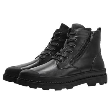 Imagem de Harssidanzar Bota masculina de cano curto casual de couro com cadarço para vestido clássico conforto estilo Oxford bota calçado KM315US, Preto, 41