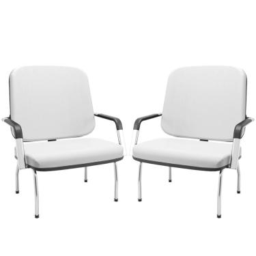 Imagem de Kit 02 Cadeiras de Escritório Recepção com Braço Fixa Cromada Magno P03 Vinil Branco - Lyam Decor