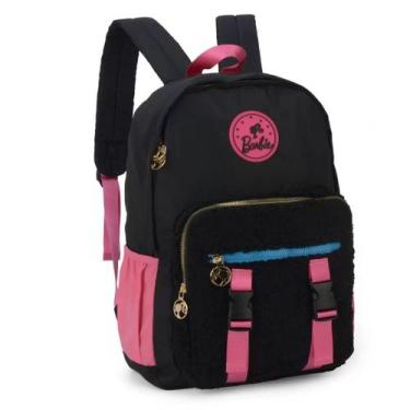 Imagem de Mochila Escolar De Costas Barbie Bolso Pelúcia Up4You, Preto