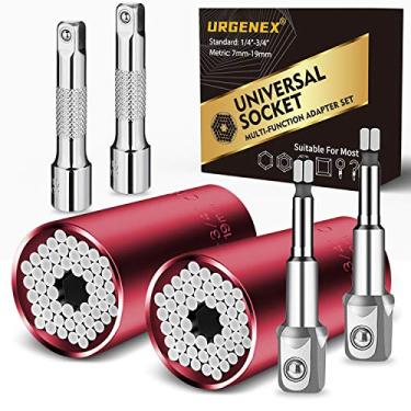 Imagem de Tomada universal de 7 – 19 mm Ferramentas de soquetes profissionais 6 peças Kit de reparo de chave multifuncional com furadeira de alimentação e adaptador de chave catraca PONFLY prata cromado Vanadium, Vermelho