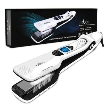 Imagem de Chapinha Prancha de Cabelo Profissional com Placas Nano Titânio Cerâmica, Vapor e 5 Níveis de Temperatura, 110v, MKBOO, Branco