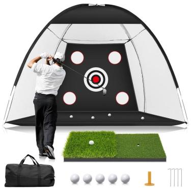 Imagem de Rede de Golfe MUVPOH 3x2,1 metros com Tapete de Golfe DualTurf para Treino de Tacadas, Alvos Múltiplos, Auxílio para Homens e Amantes