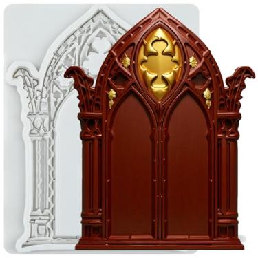 Imagem de MYPRACS Gothic Gate Castle Gate molde de silicone para decoração de bolo de açúcar topo de cupcake pasta de goma de chocolate argila de polímero