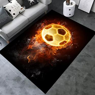 Imagem de Decoração de casa de fogo de futebol impresso tapetes de área grande para meninos adolescentes crianças quarto sala de jogos, tapete de chão interno de borracha antiderrapante tapete de ioga, durável cristal sem pelos veludo sala de estar sofá tapete de chão