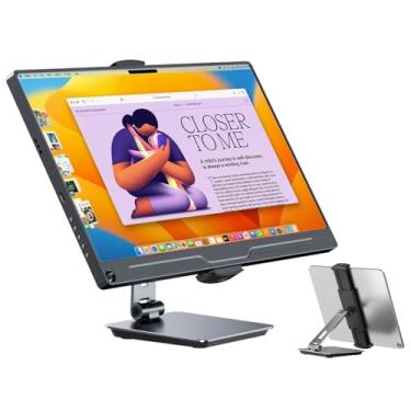 Imagem de UPERFECT Suporte de monitor portátil de 14 a 43 cm, suporte giratório ajustável de 360°, braçadeira inclinável de 180°, suporte de alumínio resistente para pad/tablet