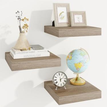 Imagem de Prateleiras quadradas flutuantes para parede, 30 cm L x 30 cm P x 3 cm A, 3 pacotes de pequenas prateleiras de madeira projetadas montadas na parede com suportes invisíveis para sala de estar, quarto