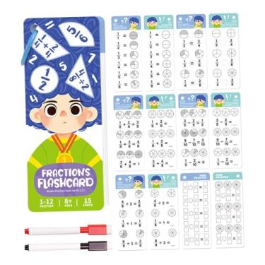 Imagem de menolana Cartões de matemática para crianças Cartões de matemática com canetas de apagamento a seco Brinquedos educativos portáteis compactos de apagamento a, Fração
