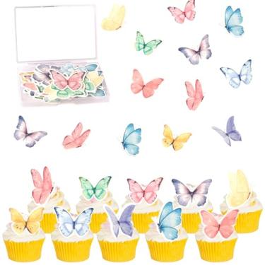 Imagem de Rsstarxi 60 Pack Edible Butterfly Cupcake Toppers, Wafer Paper Butterfly Cake Decorations, Theme Birthday Party Decorations for Baby Shower Wedding Anniversary Party Decorations Supplies