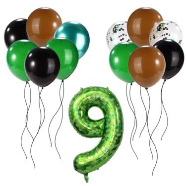 Imagem de Pixel Jogo Balão Set, Balões Látex Pretos Marrons Verdes com Balão Foil Número Pixel Tema Videogame Decorações Festa para Meninos Meninas Aniversário Celebração Comemoração Decor (Número 9)