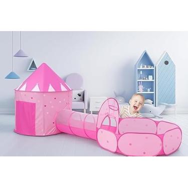 Imagem de Barraca Infantil 3 em 1 com Túnel e Piscina de Bolinhas | Tenda Dobrável para Crianças Menino e Menina | Diversão e Aprendizado em Casa ou ao Ar Livre (Coração Desenho)