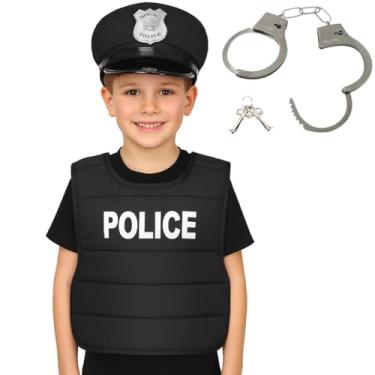 Imagem de Fantasia Policial FBI Infantil Com Colete, Quepe e Algemas, Kit Acessórios para Criança, Traje Carnaval e Festas