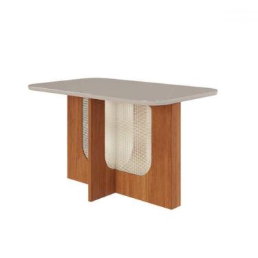 Imagem de Mesa de Madeira Louise 130 com Vidro Cinamomo/Off White - Cimol, Bege