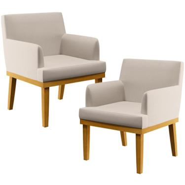 Imagem de Kit 02 Poltronas Decorativas Para Sala de Estar e Recepção Beatriz W01 Linho Cru - Lyam Decor