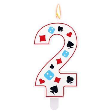 Imagem de Vela de aniversário com tema de cassino, vela com número de dados de pôquer para decorações de bolos, artigos de decoração de festa de aniversário com tema de jogos de azar (número 2)