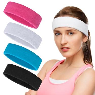 Imagem de Conjunto de faixas de suor, faixa esportiva para homens e mulheres, 4 peças de faixas de algodão para suor, faixa de suor atlética com absorção de umidade para tênis, basquete, futebol, ginástica