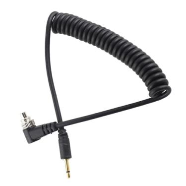 Imagem de Cabo de sincronização de 2,5 mm para PC com trava de parafuso - Cabo de sincronização de flash enrolado se estende até 100 cm, cabo de disparo de flash de câmera profissional para fotografia de