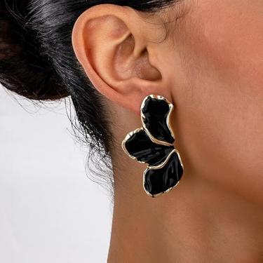 Imagem de Brincos de flor para mulheres, brincos grandes, dourados, grandes, florais, exclusivos, branco, verde, azul, rosa, rosa, joia elegante, Medium, Latão, Sem pedra preciosa