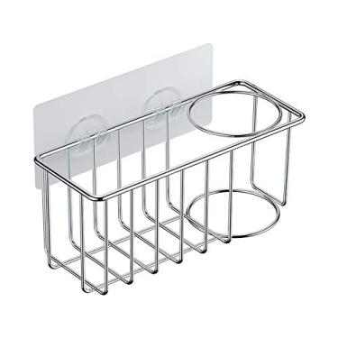 Imagem de Suporte de esponja para pia de cozinha com ventosas e gancho adesivo, organizador de pendurar na parede - esponja, pano de prato, escova, esfregão - aço inoxidável 304