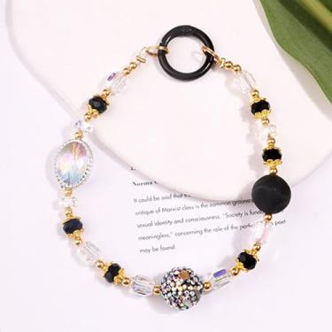 Imagem de Alça de pulso antiperda com contas de pérolas e correntes duplas para chaveiro, carteira, câmera, One Size, Resina, resina