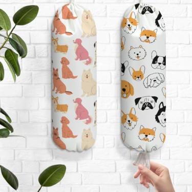 Imagem de 2 peças de suporte de plástico adorável para cães, suporte de parede para sacolas plásticas, organizador de armazenamento reutilizável para despensa de cozinha doméstica, presentes para amantes de