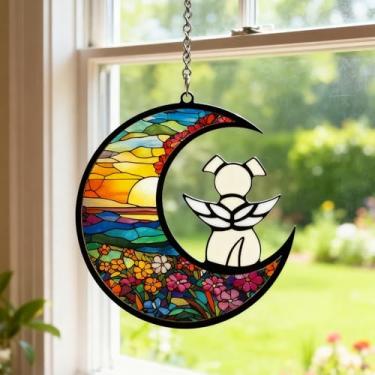 Imagem de Apanhador solar de acrílico colorido, apanhador solar memorial para decoração de janela pendurada, arte de parede com lua crescente, arco-íris, presente de simpatia de animais de estimação e ornamento