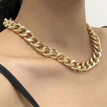 Imagem de Colar de corrente grossa banhada a ouro K para mulheres, corrente cubana grossa, pingente de pedra preciosa verde, corrente de ouro em camadas delicadas, joias modernas de outono, moda feminina