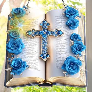 Imagem de Protetor solar de acrílico colorido, decoração de janela suspensa em cruz com design de vitral impresso, apanhador de sol, arte de parede de arco-íris, ideia de presente e ornamento de jardim para uso