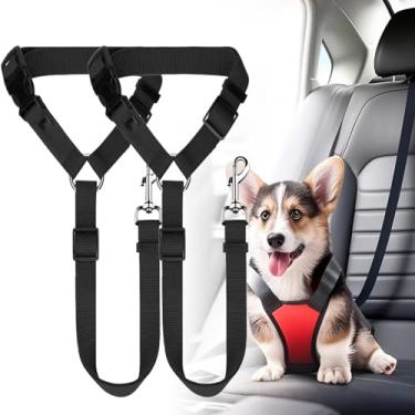 Imagem de Pacote com 2 cintos de segurança para cães e gatos – Peitoral ajustável resistente para cães pequenos a grandes, preto