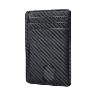 Imagem de Carteira masculina com bloqueio de RFID, porta-cartão de crédito para homens e mulheres, couro fino, minimalista, porta-cartões RFID, bolso Ridge, carteira de viagem, Carbono preto, Moderno