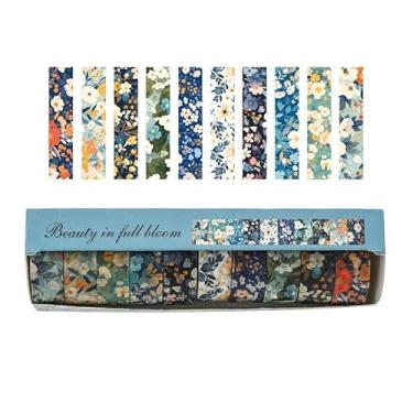 Imagem de Conjunto de 10 rolos de adesivos Washi de 2 m, adesivos com padrão de flores decorativos para artes faça-você-mesmo artesanato suprimentos de diário scrapbook cartão embrulho