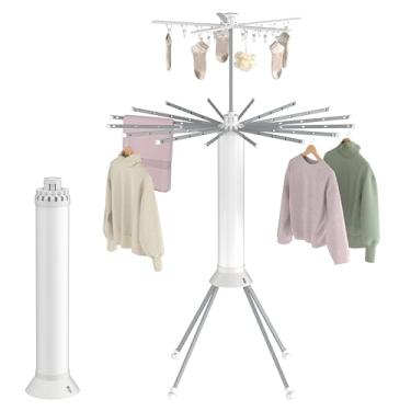 Imagem de SUNOUTLY Estante de secagem de roupas de 4 pernas, prateleira de secadora portátil com 20 clipes, prateleira de secagem de roupas ao ar livre com 4 polias, rack de secagem dobrável, prateleira de