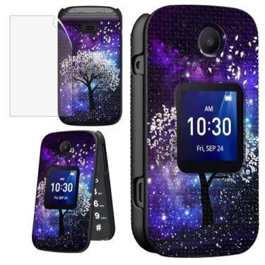 Imagem de ACWDMKH Capa para Alcatel Go Flip 4 / TCL Flip Pro/TCL Classic Phone com protetor de tela para mulheres capa protetora rígida fina com capa de telefone texturizada antiderrapante, árvore roxa com