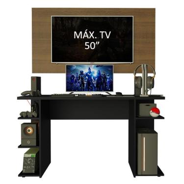 Imagem de Mesa Para Computador Gamer e Painel Para Tv Até 50 Preto