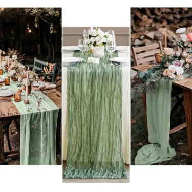 Imagem de Caminho de mesa de gaze 89 x 300 cm, 3 m, gaze rústica boho para decoração de festas de casamento, pacote com 1 (verde sálvia)