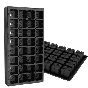 Imagem de Gardzen Pacote com 10 bandejas de sementes de 32 células, bandeja de plugue profundo de 5 cm para mudas, bandejas de mudas resistentes com orifícios de drenagem