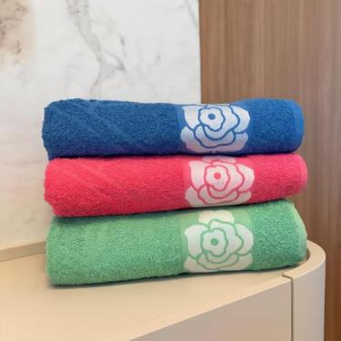 Imagem de Kit 3 Toalhas de Banho Bouquet 100% Algodão Super Macias e Absorventes – Conforto Premium (Kit 3 Verde-Rosa-Azul)