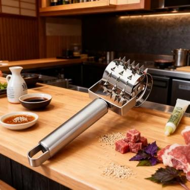 Imagem de Amaciador de carne, amaciante de carne de aço inoxidável e ponche de pizza para amaciar carne bovina, peru, bife, carne de porco