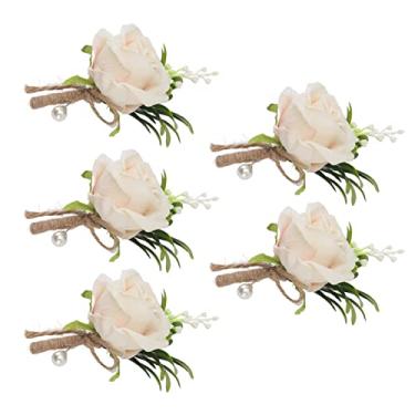 Imagem de Zerodis Rosa Boutonniere Casa Jardinagem Decoração de Casa Festivais Corsage Para Casamento 5 Pcs Flores Brancas Para Noivo E Noiva Ternos Rosa Boutonniere Flor Artificial Artesanal (champanhe)