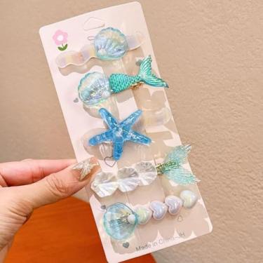 Imagem de 5 peças femininas elegantes simples cauda de sereia oceano fresco, estrela do mar, concha, pérola, grampos de cabelo de coração, adequado para uso diário, escola, praia, trabalho, festa, aniversário