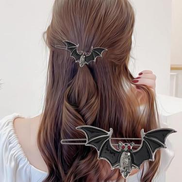 Imagem de Grampos de cabelo de morcego gótico de Halloween com olhos de cristal vermelhos elegantes grampos de cabelo para mulheres acessórios de cabelo assustadores para festa à fantasia