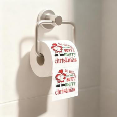 Imagem de 1 rolo de papel higiênico de Natal engraçado e fofo de Papai Noel - Tecido de banheiro com poses e renas de Papai Noel, decoração festiva de Natal, presentes de mordaça e itens essenciais de Natal