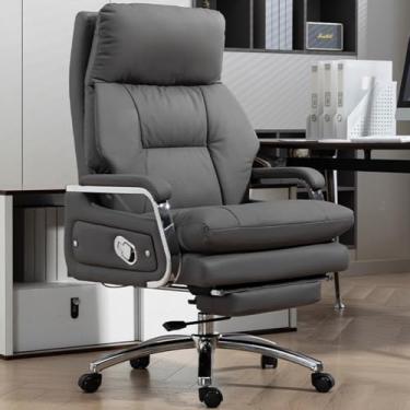 Imagem de Cadeira Executiva Alta e Resistente com Apoio para os Pés e Giro de 360° - Capacidade de 200 kg Cadeira de Escritório Ergonômica com Encosto Alto e Reclinável com Base de Metal Durável,Light brown