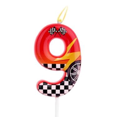Imagem de Velas Aniversário com Tema Corrida, Velas com Números Corrida Design Roda Xadrez Vermelho Preto e Branco Decorações de Bolo Aniversário Adequadas para Festas Infantis (9)